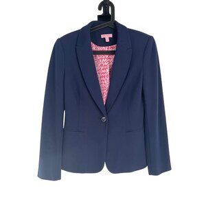 Lilly Pulitzer Womens Classic Navy Blue Blazer Pink Lining Single Button M casua
